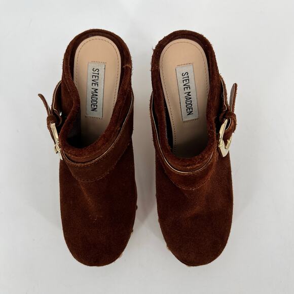 Steve Madden Hilde Clog Womens 6.5 Studded Suede Leather Chocolate Brown READ - Picture 3 of 12
